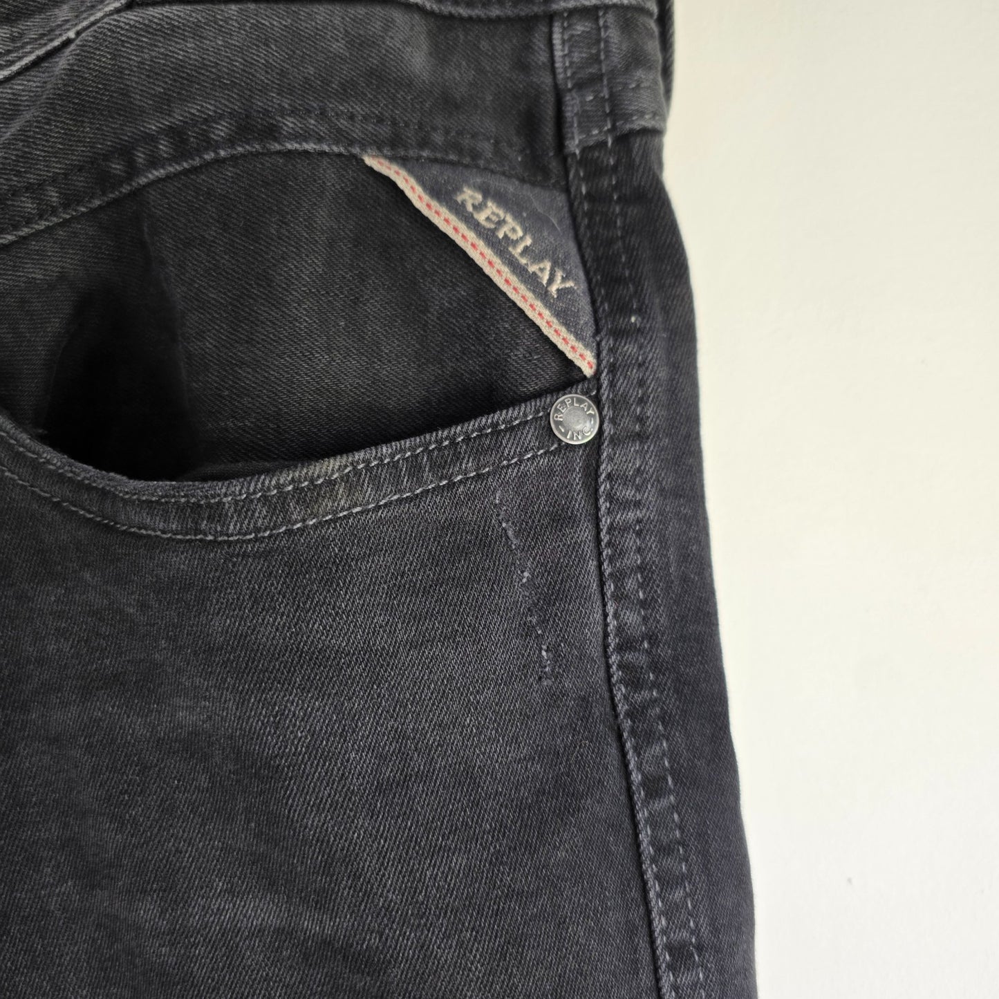 Replay Anbass Jeans Mens W36 L32 Black Stretch Denim Slim Fit Designer