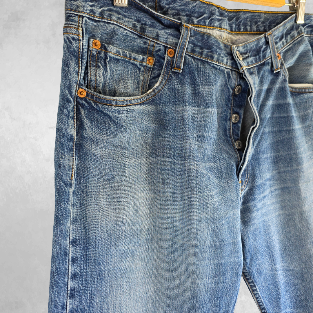 Vintage Levi’s 501 Jeans W34 L33 Men’s Blue Straight Button Fly Workwear Denim