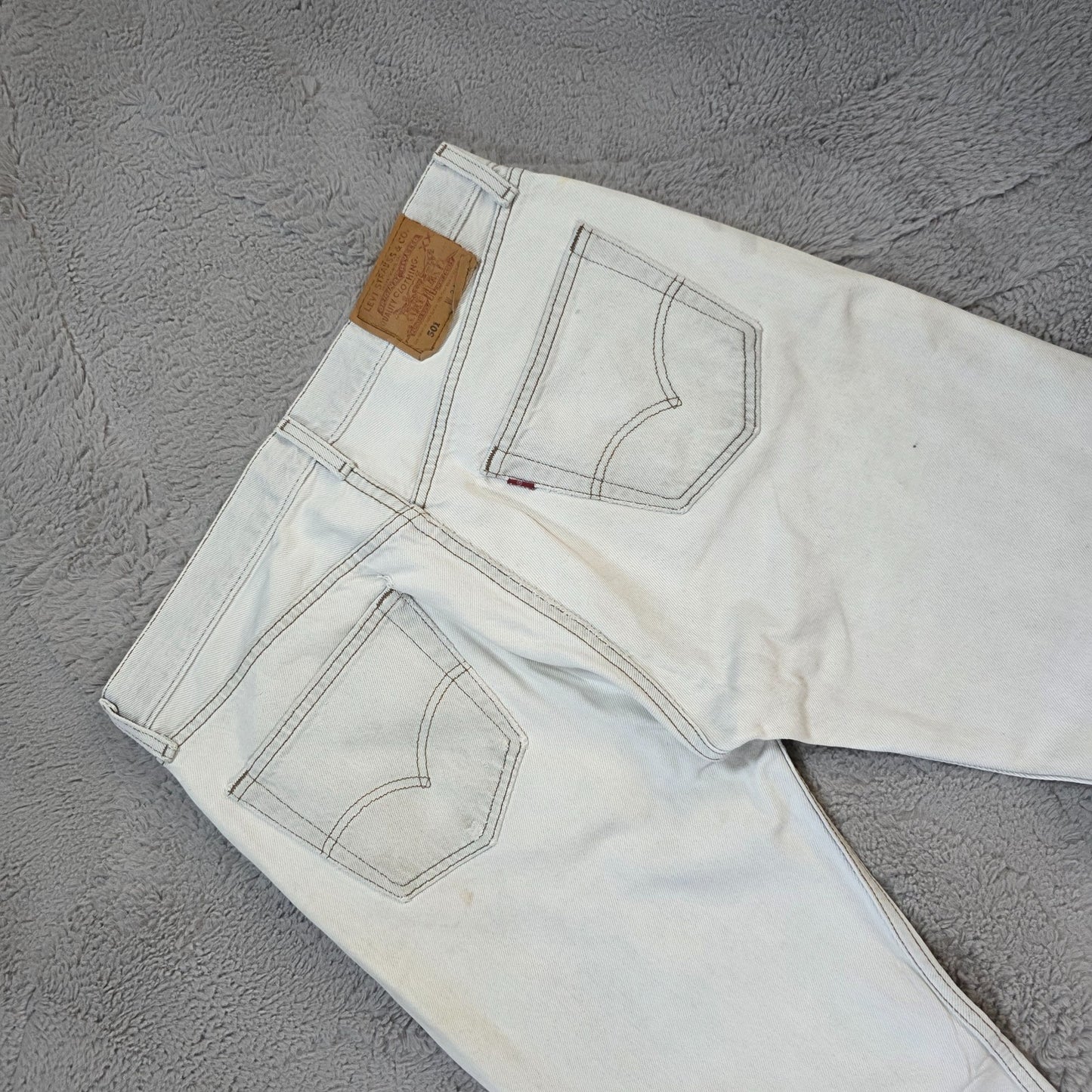 Levi’s 501 USA Made White Straight Jeans W34 L32 Distressed / Paint Marks
