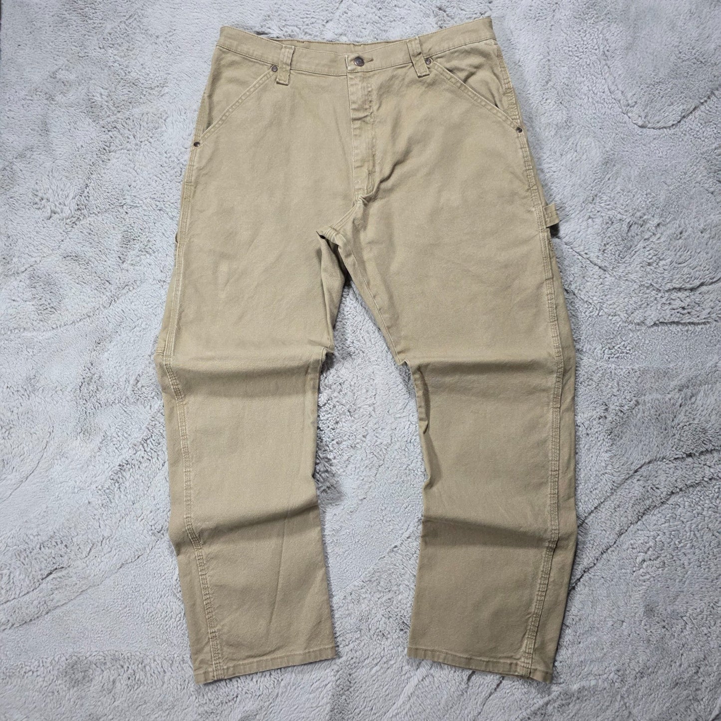 Wrangler Carpenter Beige Workwear Jeans W35 L32 Mexico 99% Cotton Straight Fit