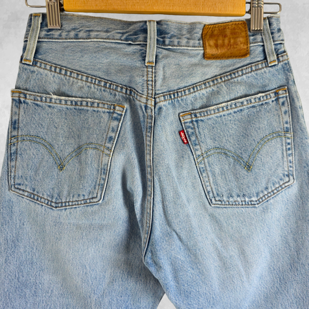Levis 501 Womens Jeans W26 L26 Blue Straight Leg Denim Button Fly High Rise