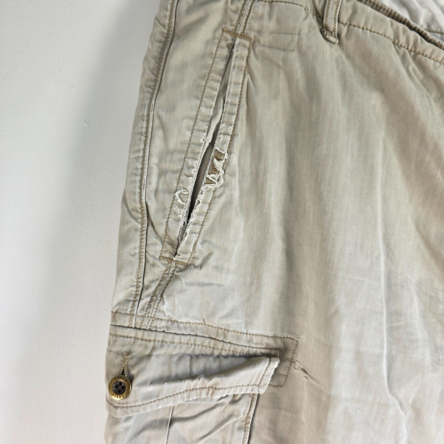 Levi’s Cargo Shorts Mens W38 Beige Utility Combat Shorts Cotton