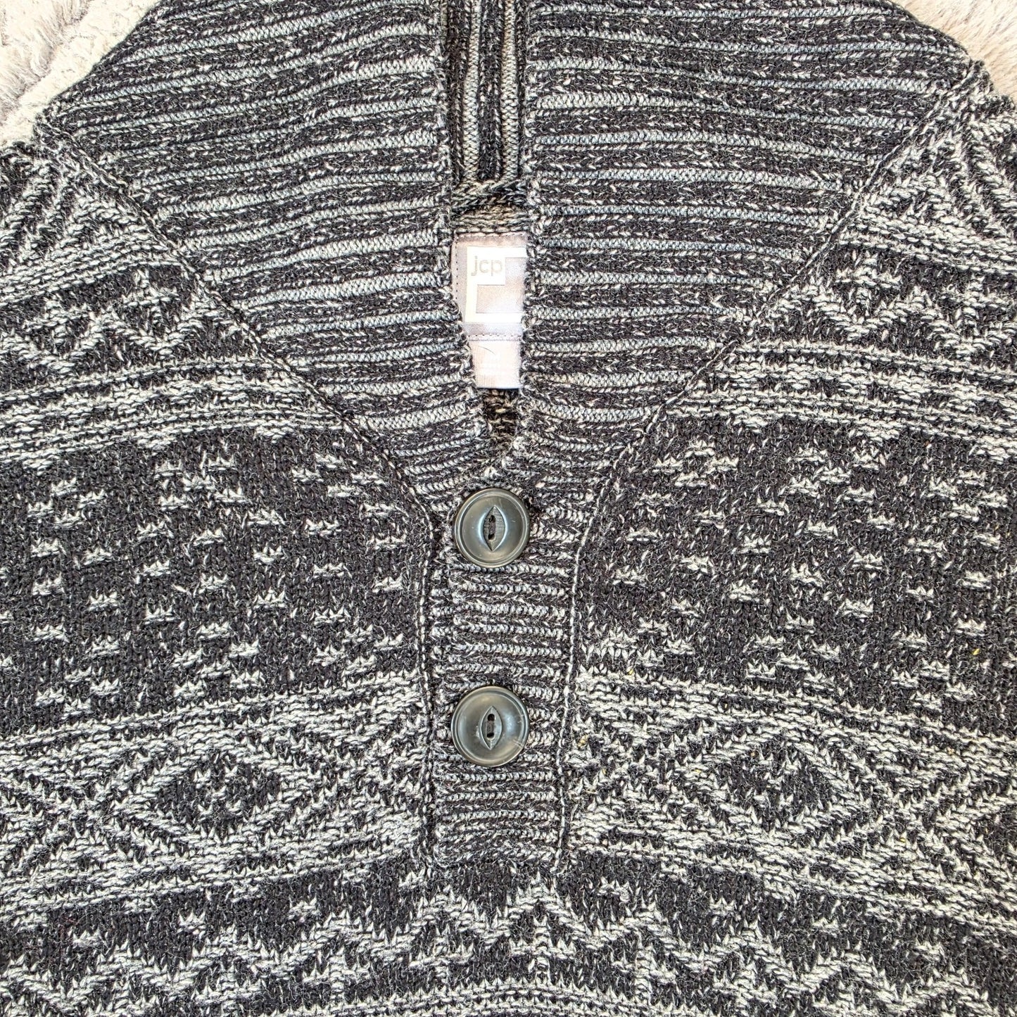 JCP Men’s M Patterned Knit Sweater Shawl Collar Grey Jumper