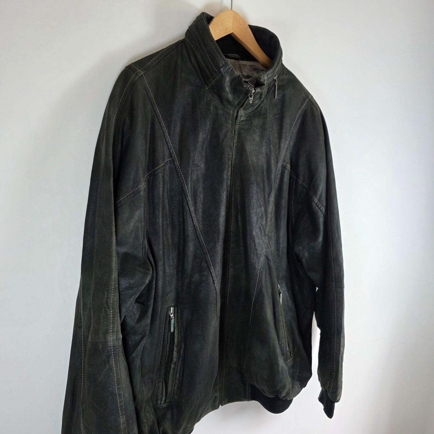 Vintage Abercrombie & Fitch Suede Bomber Jacket Green Mens XL EU 54 Leather