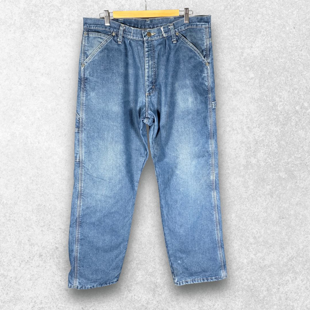 Wrangler Carpenter Jeans W37 L32 Blue Relaxed Fit Fleece Lined Workwear Denim