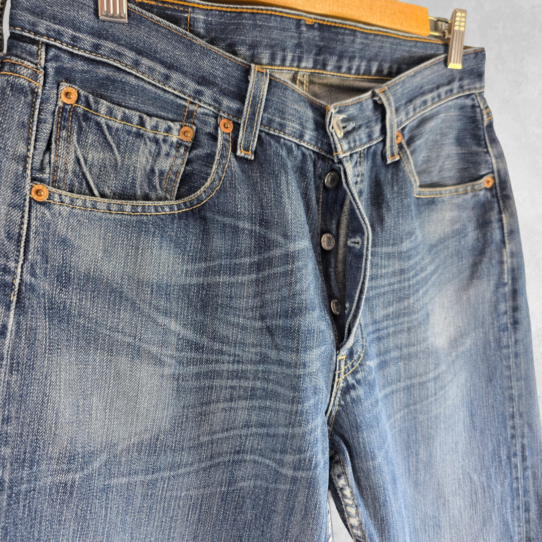 Levis 501 Jeans Mens W32 L33 (Tag W33 L34) Blue Straight Leg Denim Button Fly