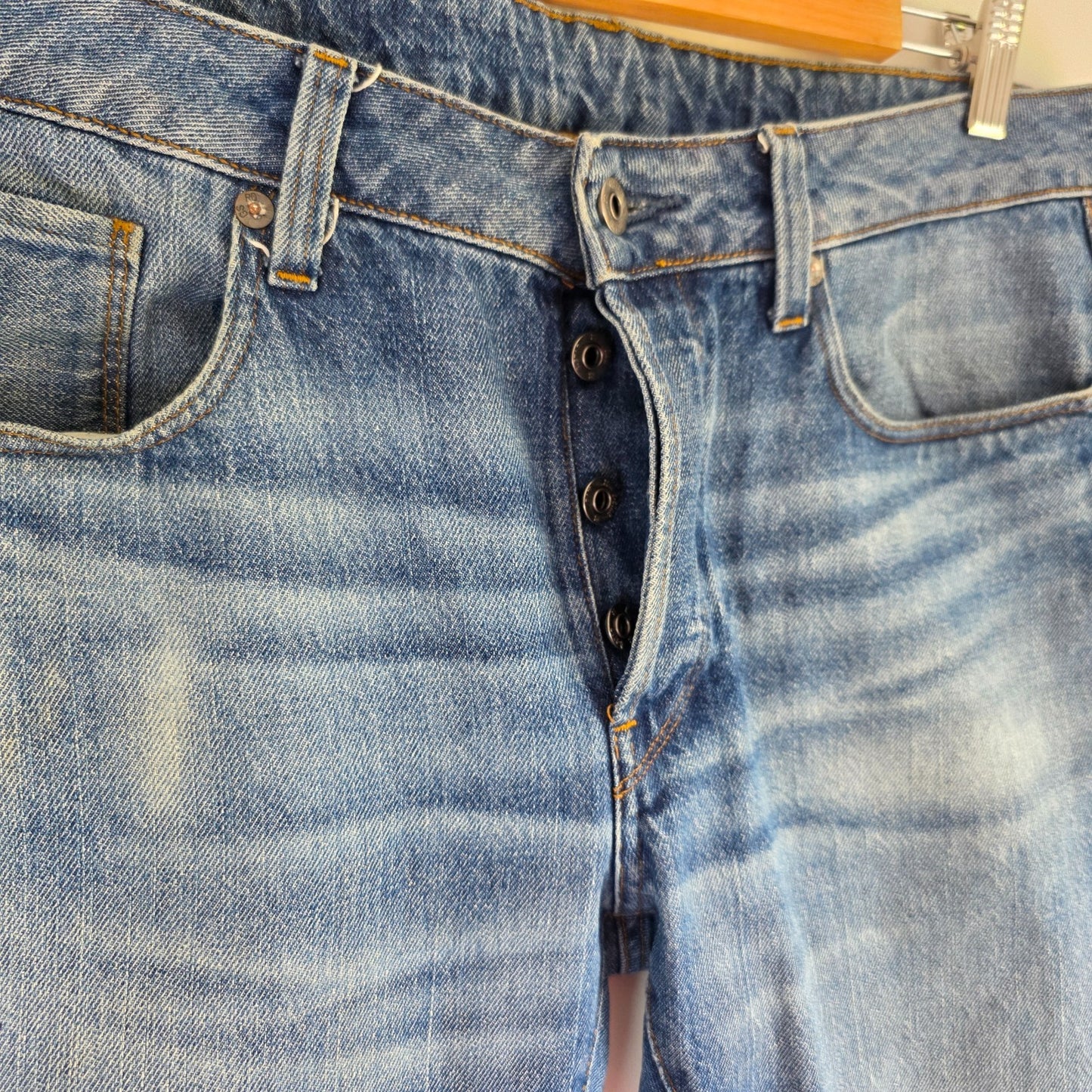 G-Star RAW 3301 Slim Jeans W36 L31 Blue Button Fly Denim Mens Casual