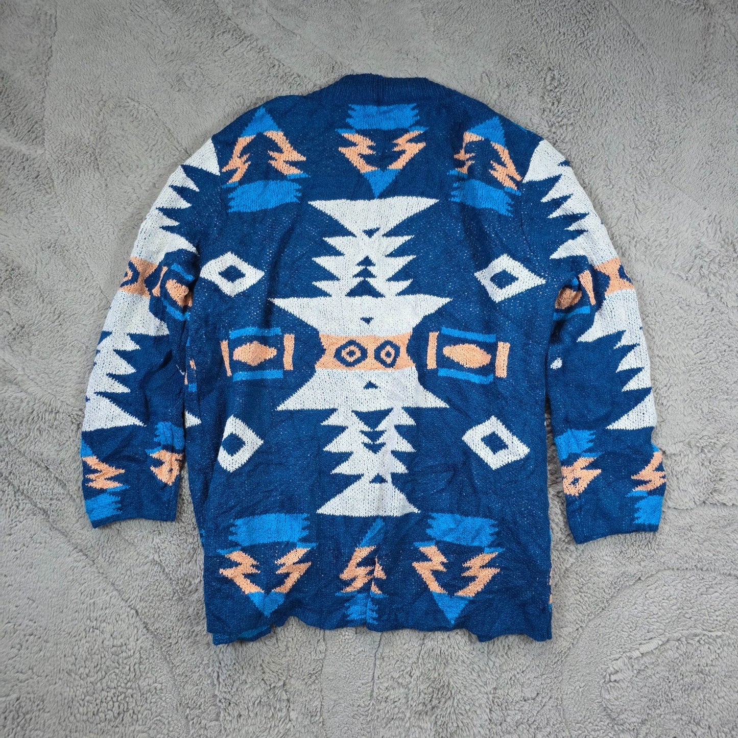 Vintage Aztec Pattern Knit Cardigan Women’s M L Blue Geometric