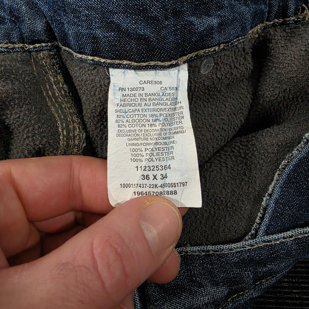 Wrangler Carpenter Jeans W36 L33 (W36 L34 Tag) Relaxed Fit Blue Fleece Lined Men