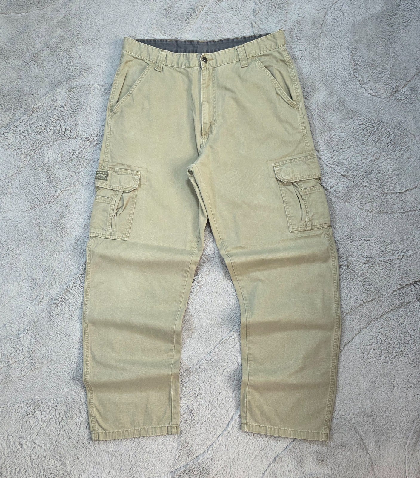 Wrangler Cargo Trousers Men’s Stone Beige Straight Fit W36 L34 100% Cotton