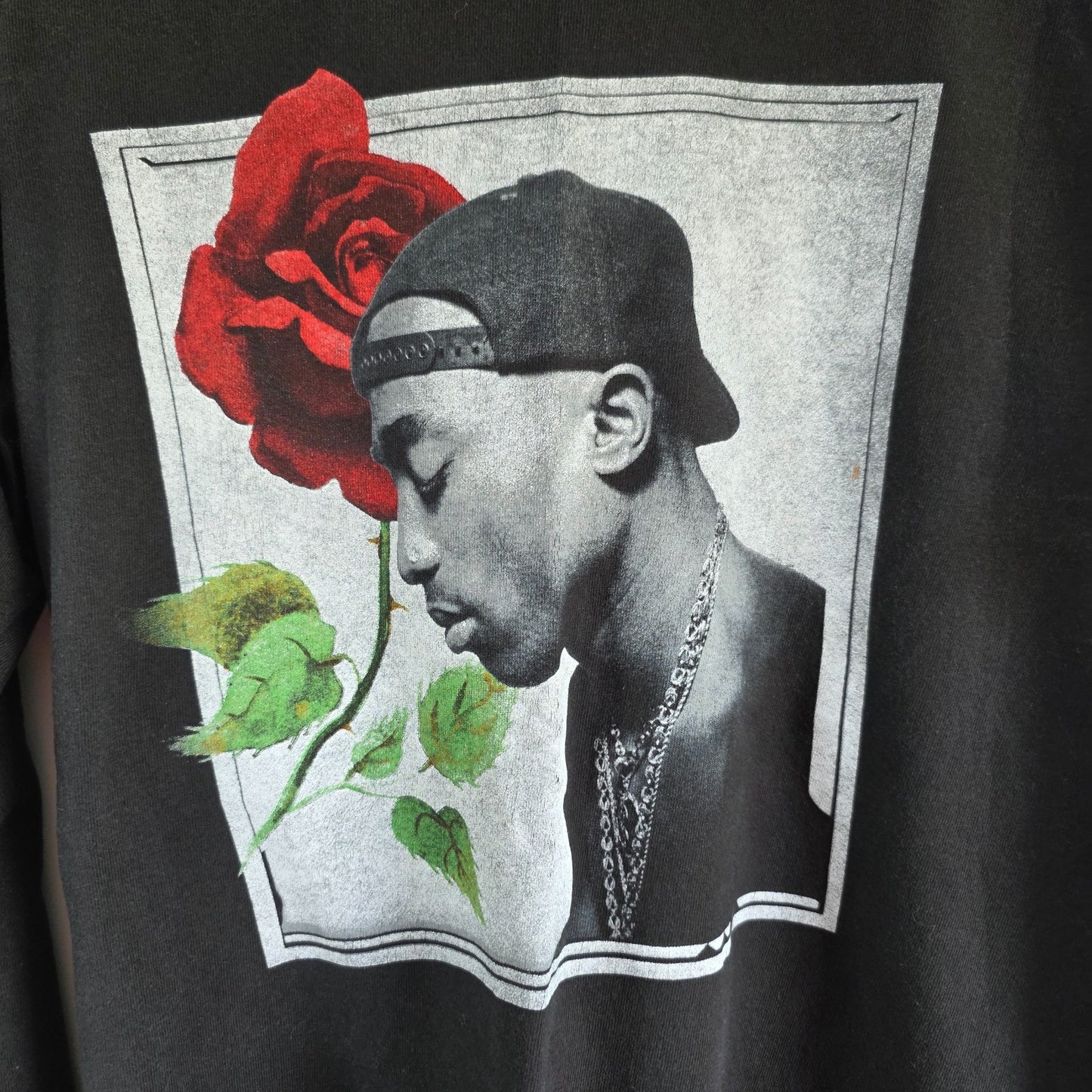2Pac Tupac Rose Graphic Long Sleeve T Shirt Black Medium Rap Tee Streetwear
