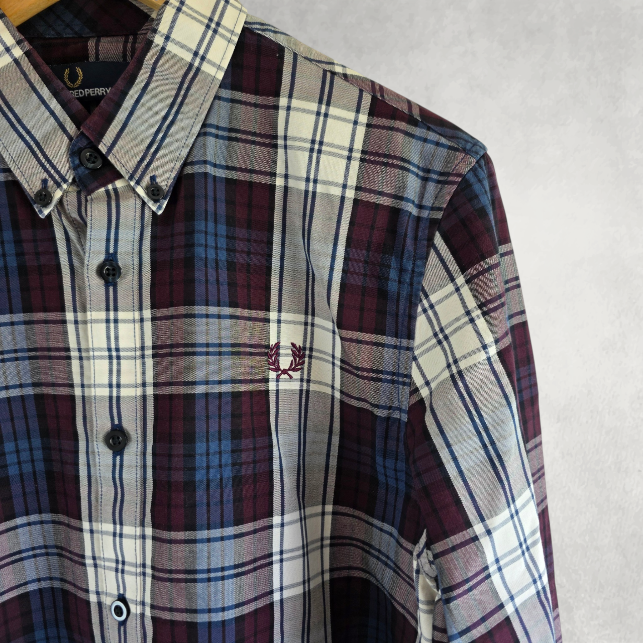 Fred Perry Check Shirt M Plaid Button Down Smart Casual Mod Style Cotton