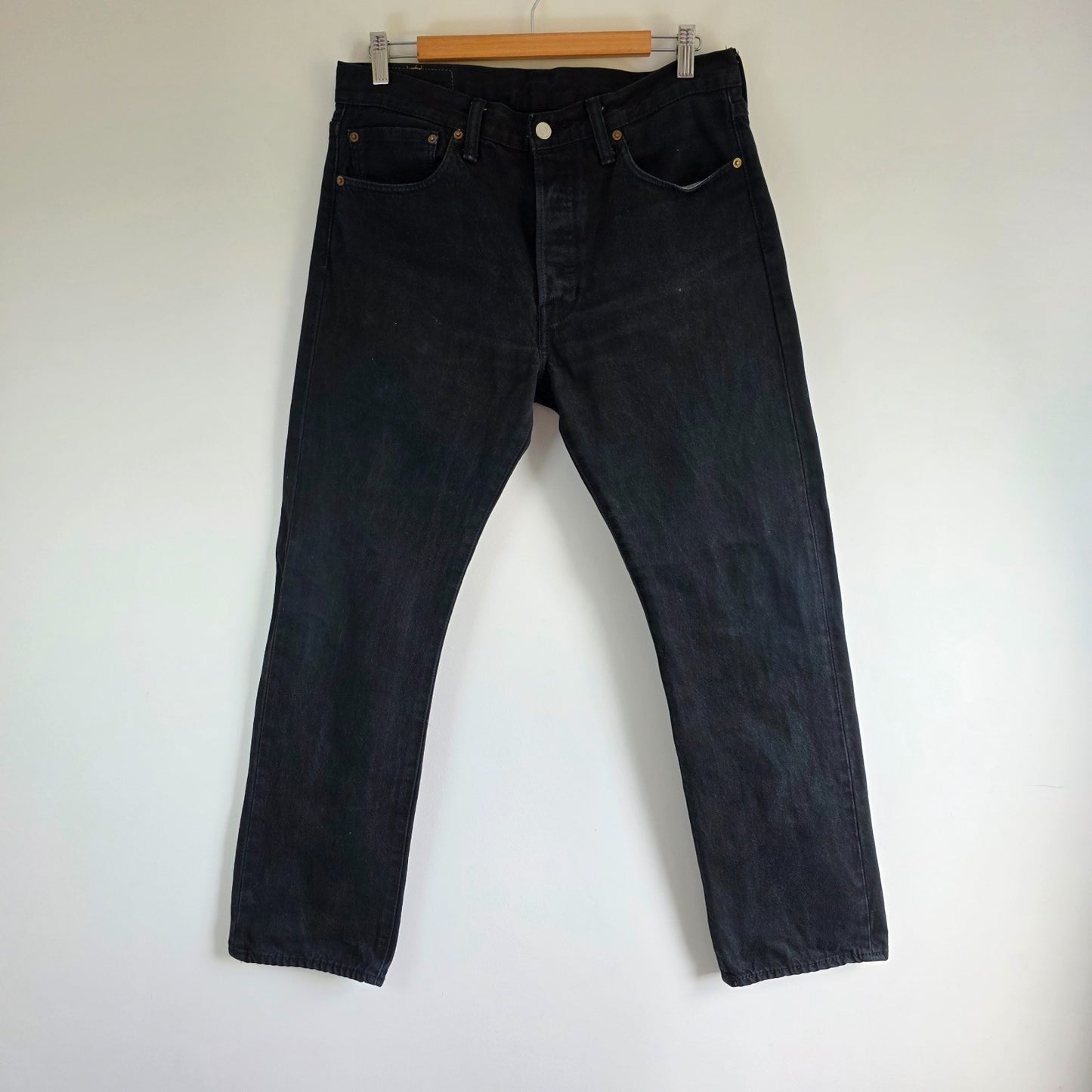 Levi's 501 Jeans W32 L30 Black Straight Leg Button Fly Denim Mens Classic