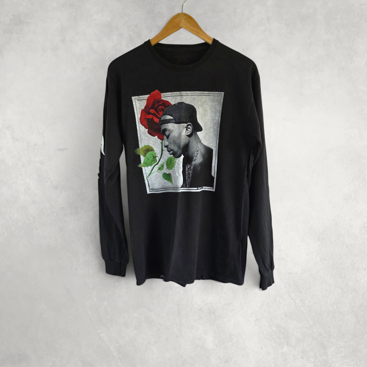 2Pac Tupac Rose Graphic Long Sleeve T Shirt Black Medium Rap Tee Streetwear