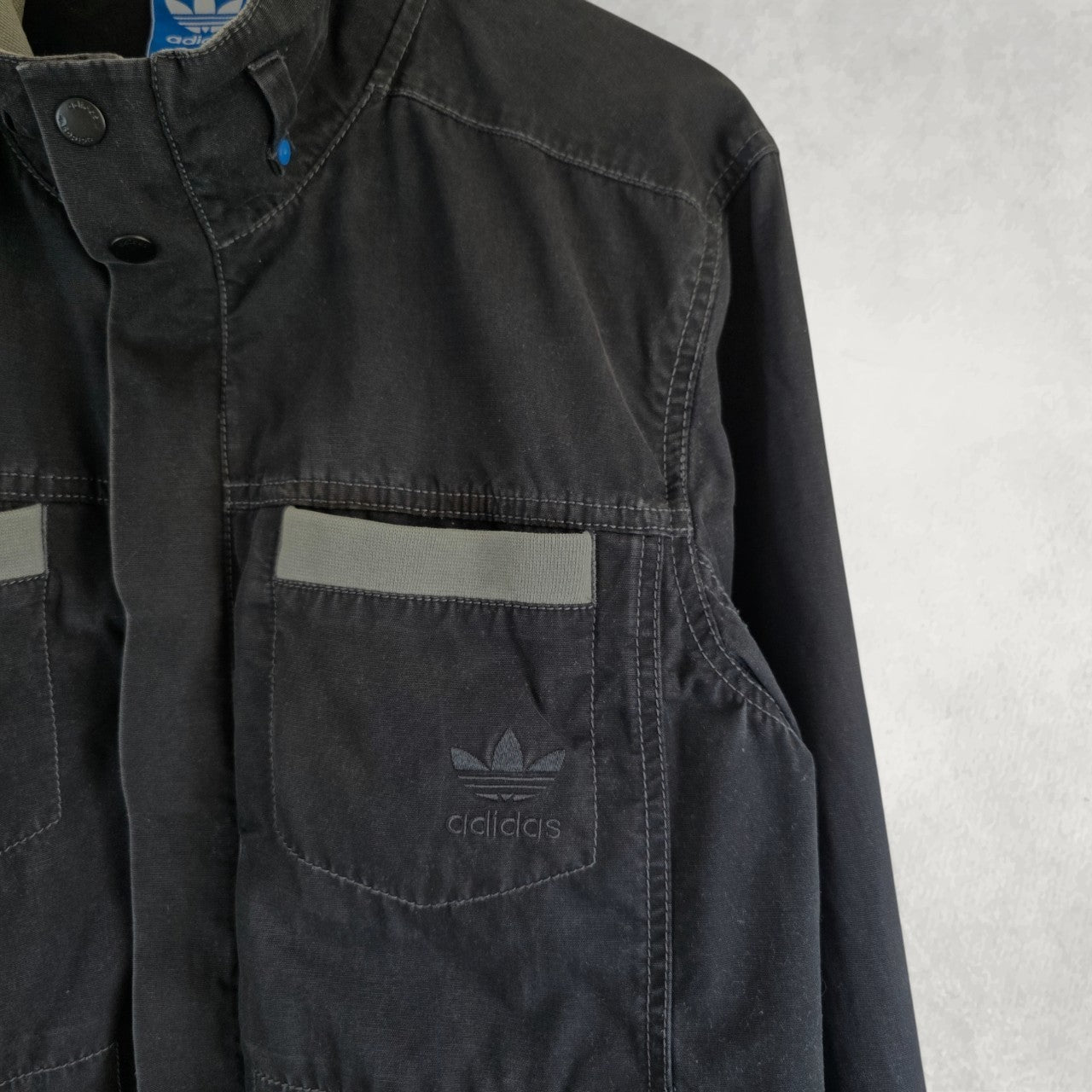 Adidas Originals Jacket Mens Medium Black Grey Track Bomber Y2K Full Zip
