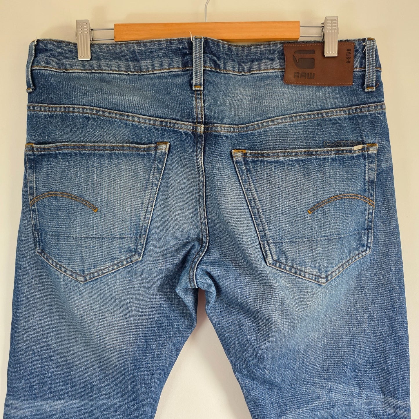 G-Star RAW 3301 Slim Jeans W36 L31 Blue Button Fly Denim Mens Casual