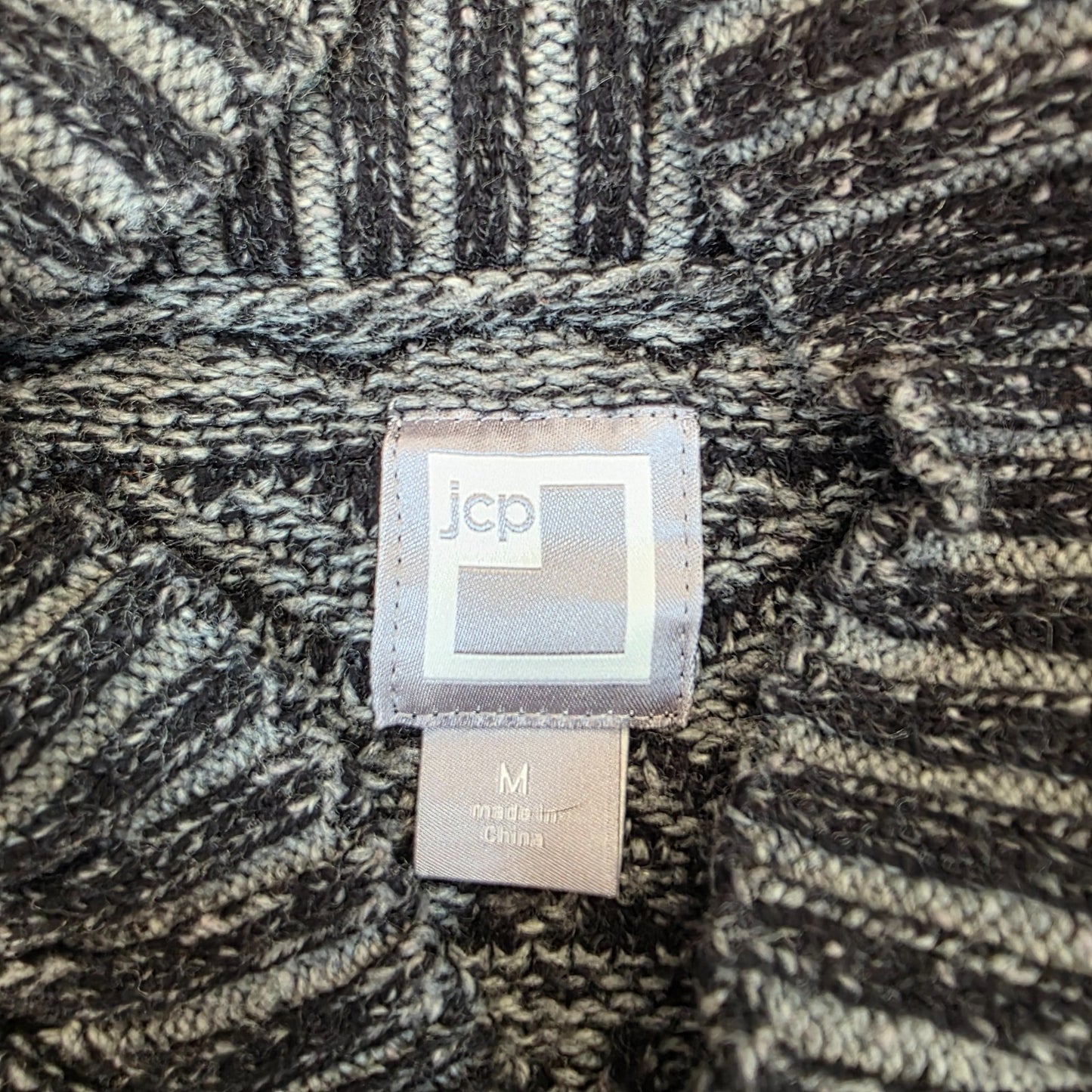 JCP Men’s M Patterned Knit Sweater Shawl Collar Grey Jumper