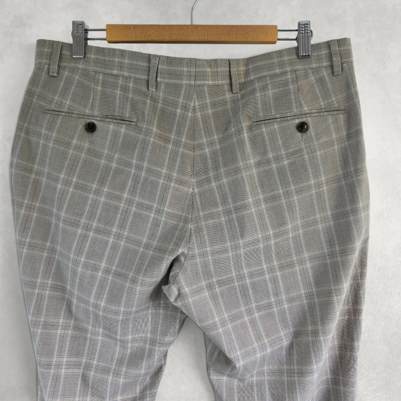 Tommy Hilfiger Men’s Check Smart Trousers W36 L30 Beige Slim Tailored Office