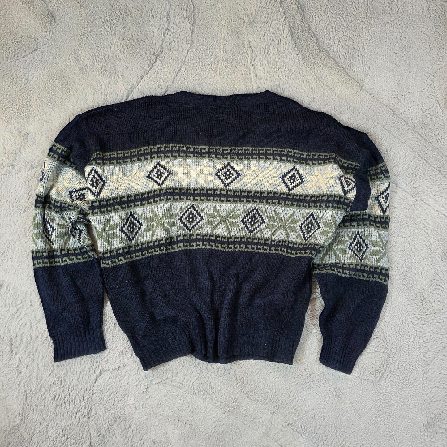 Vintage Basic Editions Patterned Knit Sweater Men’s Large Retro Pullover