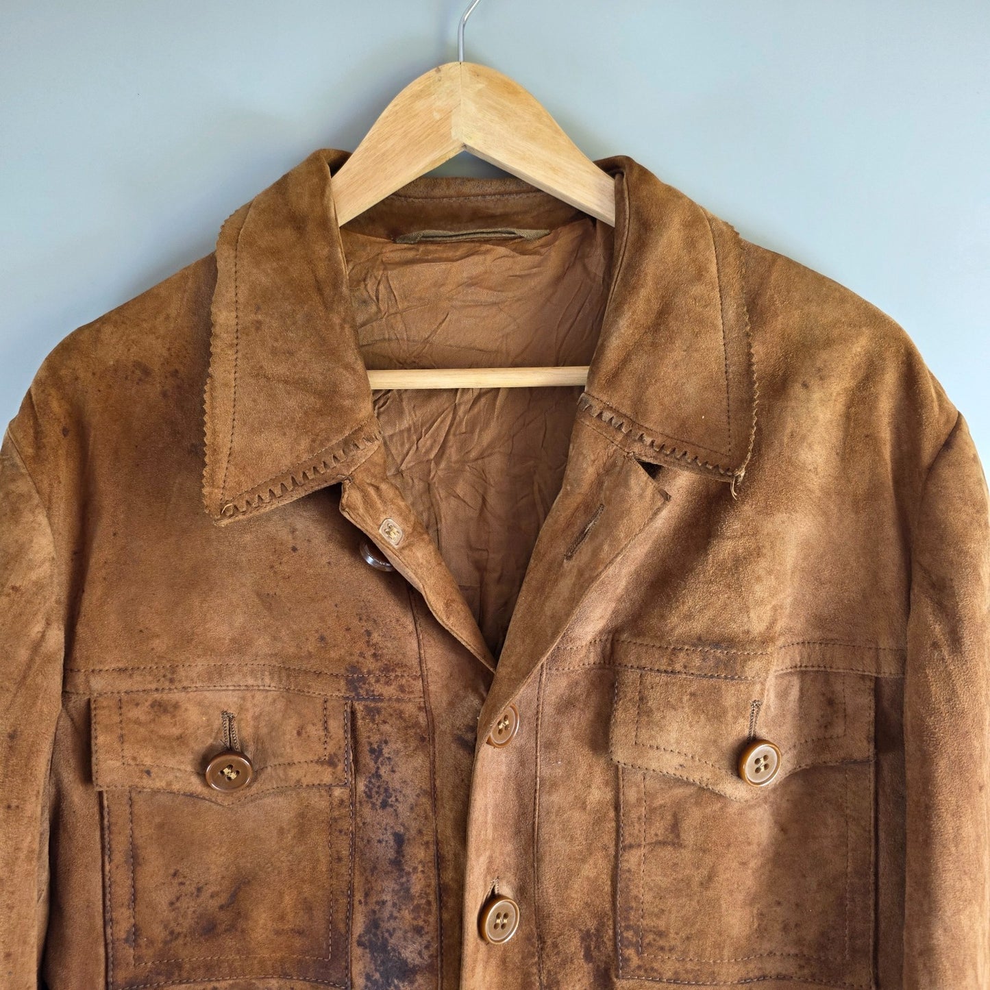 Vintage East German DDR Suede Jacket Brown Workwear Coat VEB Lederbekleidung