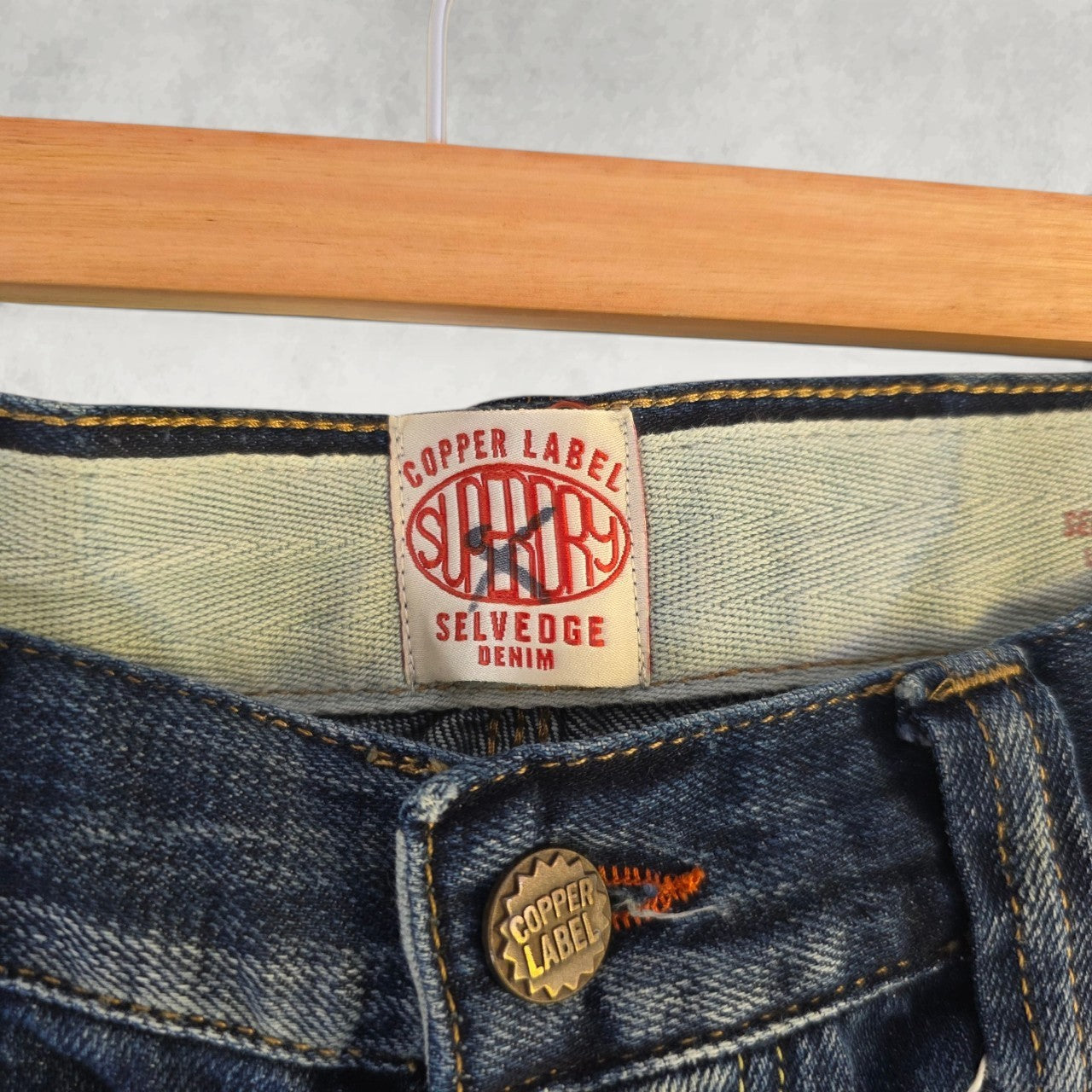 Superdry Copper Label Selvedge Jeans W34 L32 Blue Slim Taper Italian Tailored