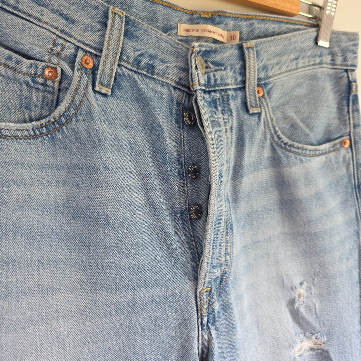 Levi's Ribcage Straight Ankle Jeans W30 L26 Distressed Blue High Rise Women Y2K