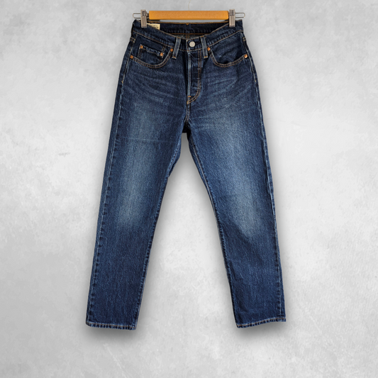 Levi’s 501 Jeans Women’s W26 L30 Blue Straight Mid Rise Contrast Stitch