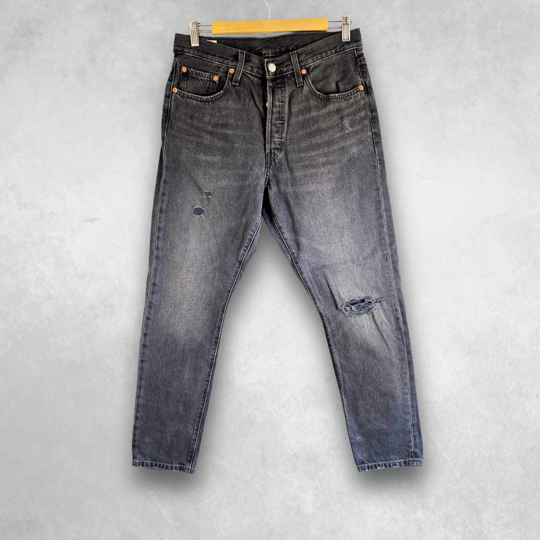 Levi’s 501 S Jeans Women’s W30 L28 Black Straight Leg Distressed Button Fly
