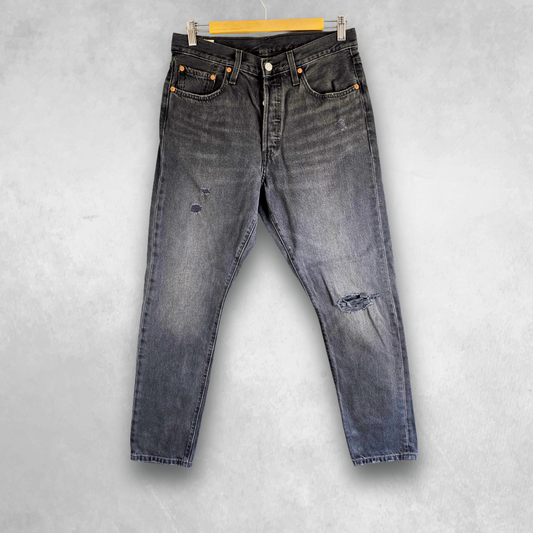 Levi’s 501 S Jeans Women’s W30 L28 Black Straight Leg Distressed Button Fly
