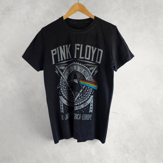 Pink Floyd Dark Side Of The Moon Band T Shirt Womens UK 12 14 Black Graphic Tee
