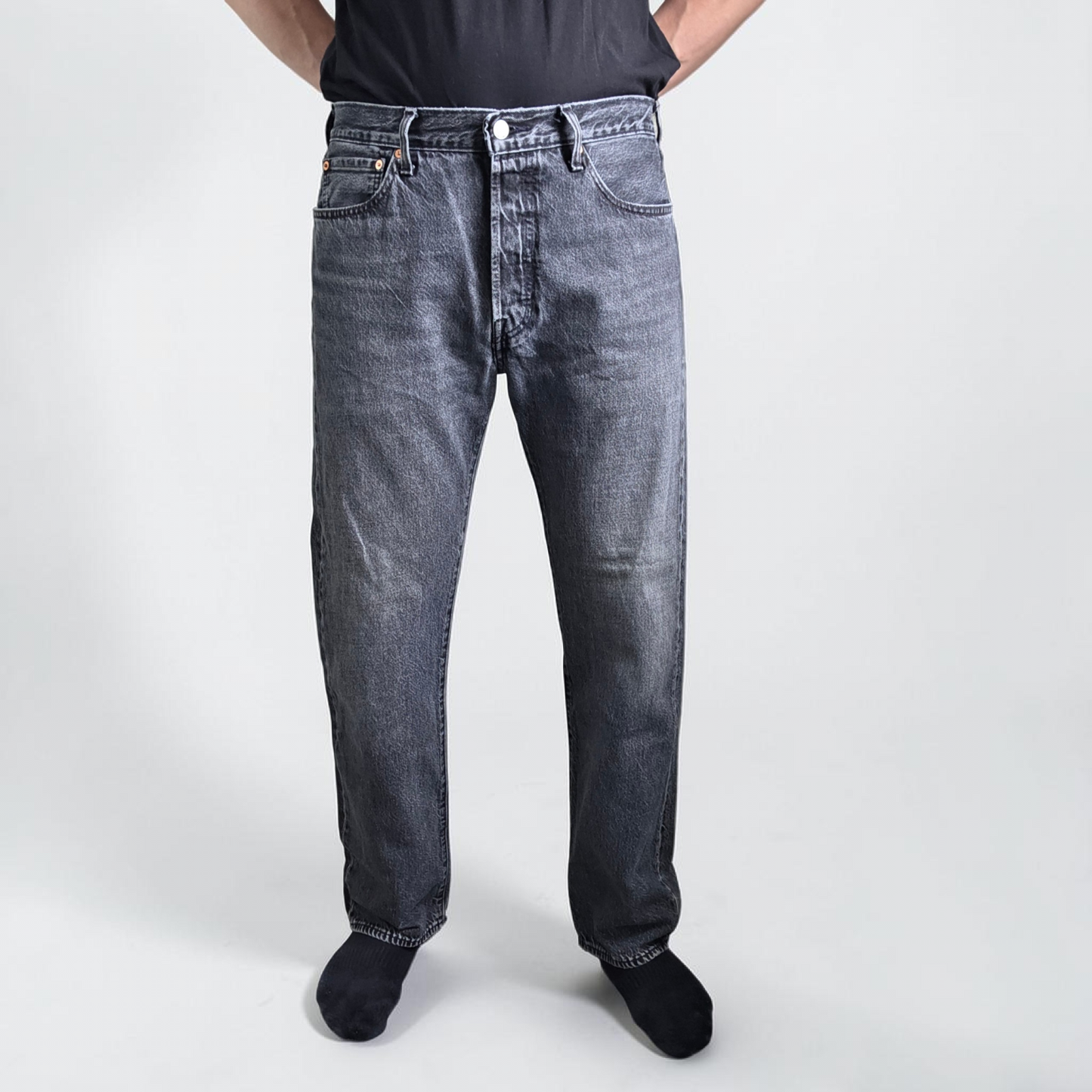 Levi's 501 Straight Leg Jeans W34 L32 Black Grey Denim Button Fly Cotton Men's