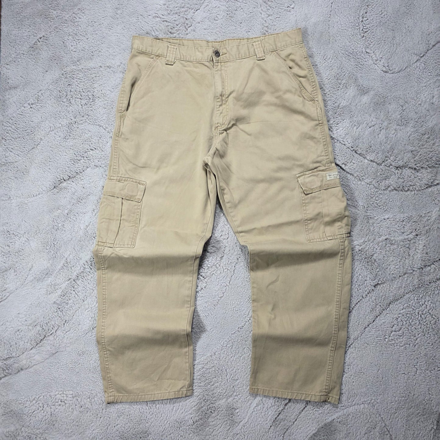 Wrangler Cargo Trousers Beige Men’s Straight Fit W36 L30 100% Cotton Workwear