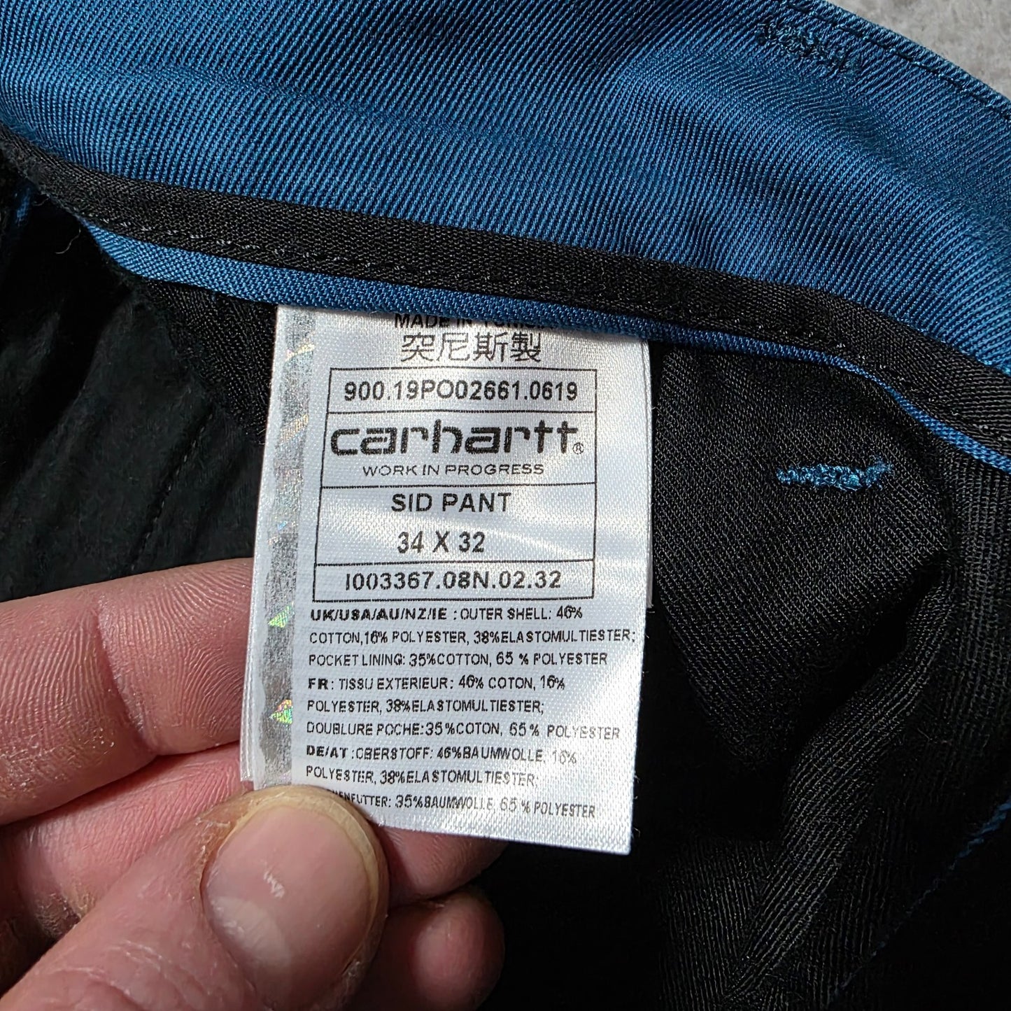 Carhartt WIP Sid Pant Blue Straight Fit Trousers Men’s W34 L32