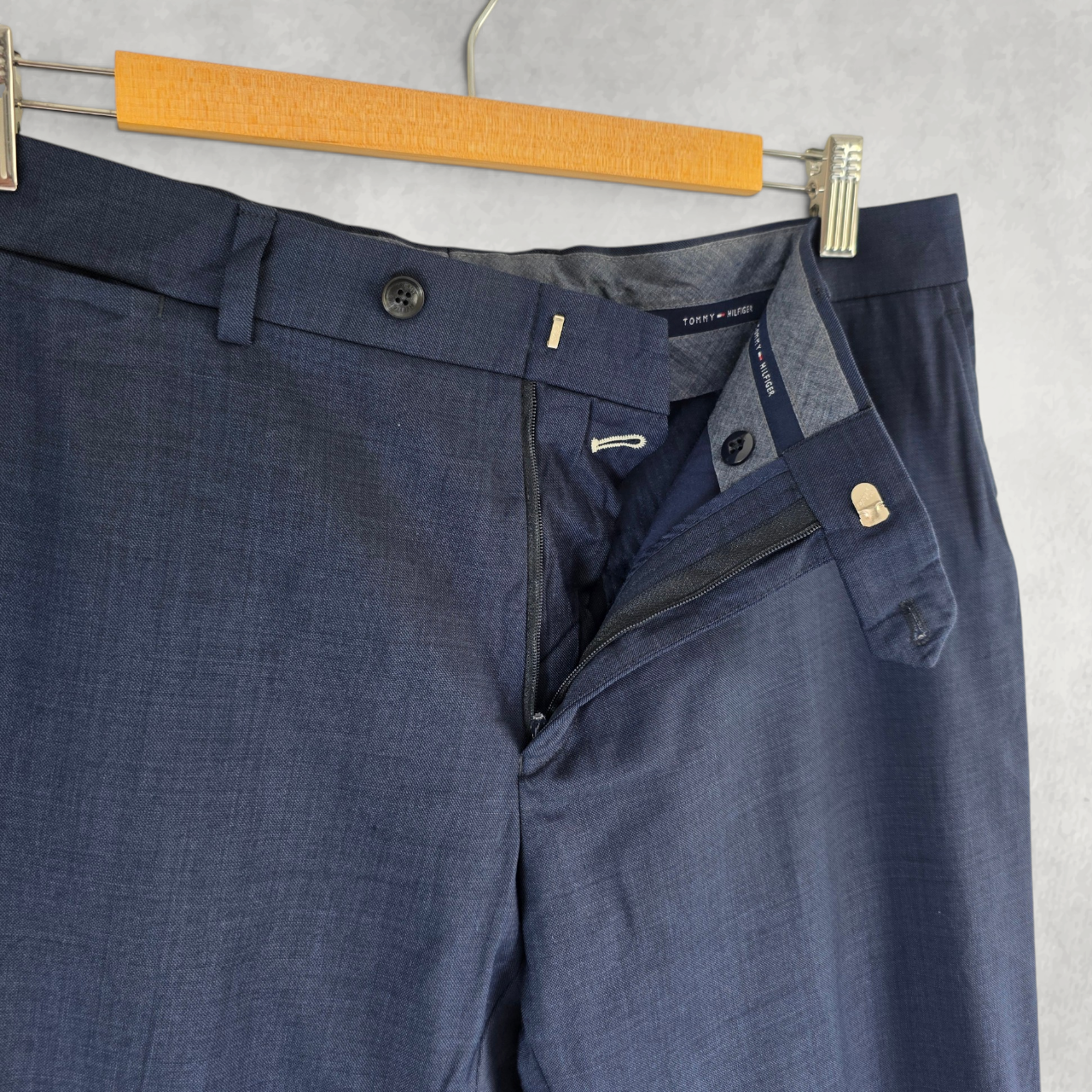 Tommy Hilfiger Men’s Wool Blend Dress Trousers Blue Smart Formal W34 L27.5