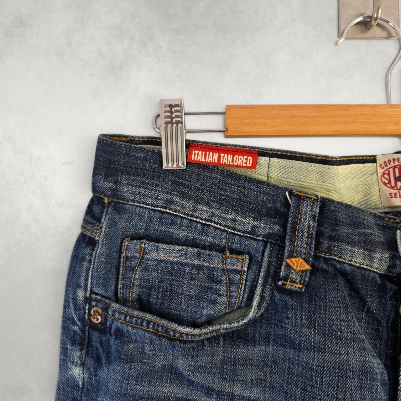 Superdry Copper Label Selvedge Jeans W34 L32 Blue Slim Taper Italian Tailored