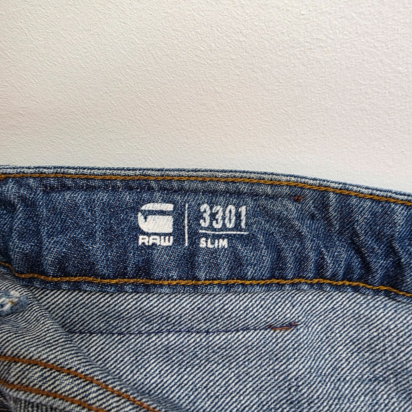 G-Star RAW 3301 Slim Jeans W36 L31 Blue Button Fly Denim Mens Casual