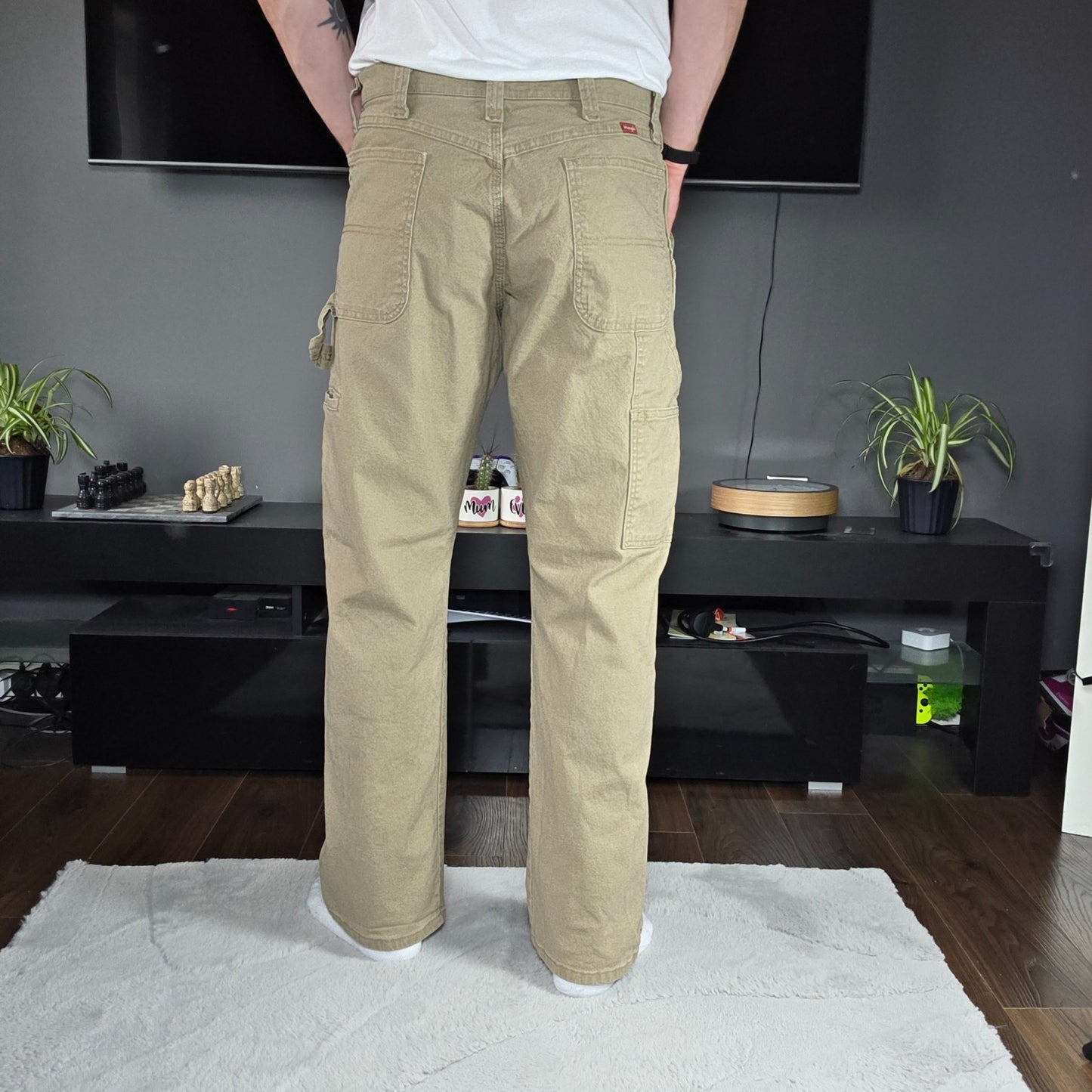 Wrangler Carpenter Beige Workwear Jeans W35 L32 Mexico 99% Cotton Straight Fit