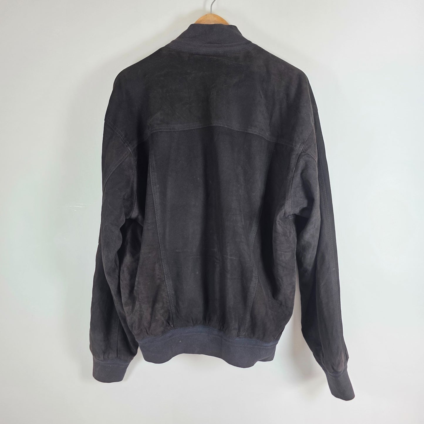 Vintage Italian Suede Bomber Jacket Black Mens L Vera Pelle Leather Classic