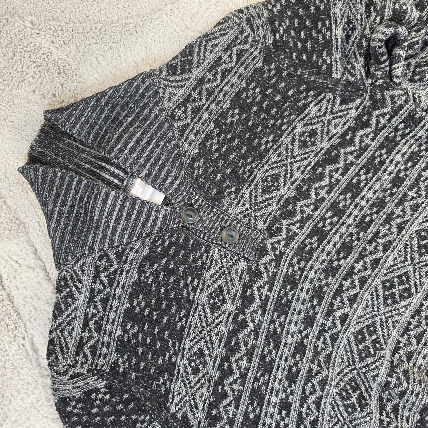 JCP Men’s M Patterned Knit Sweater Shawl Collar Grey Jumper