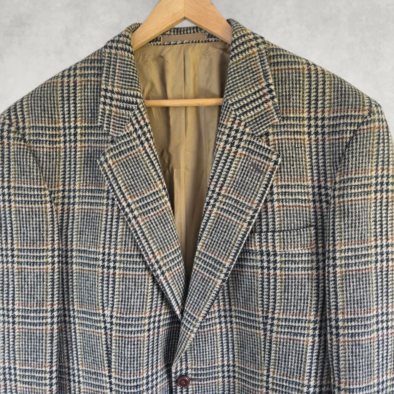 Vintage St Michael Wool Blazer Jacket Mens 42S Beige Check Tweed Smart Casual