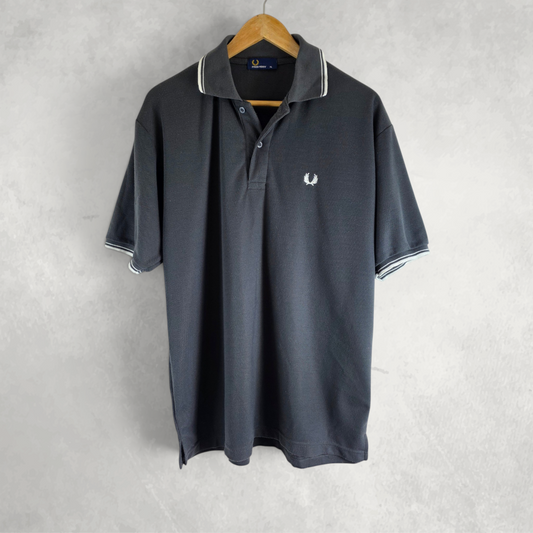 Fred Perry Twin Tipped Polo Shirt XL Grey Cotton Short Sleeve Mod Casual