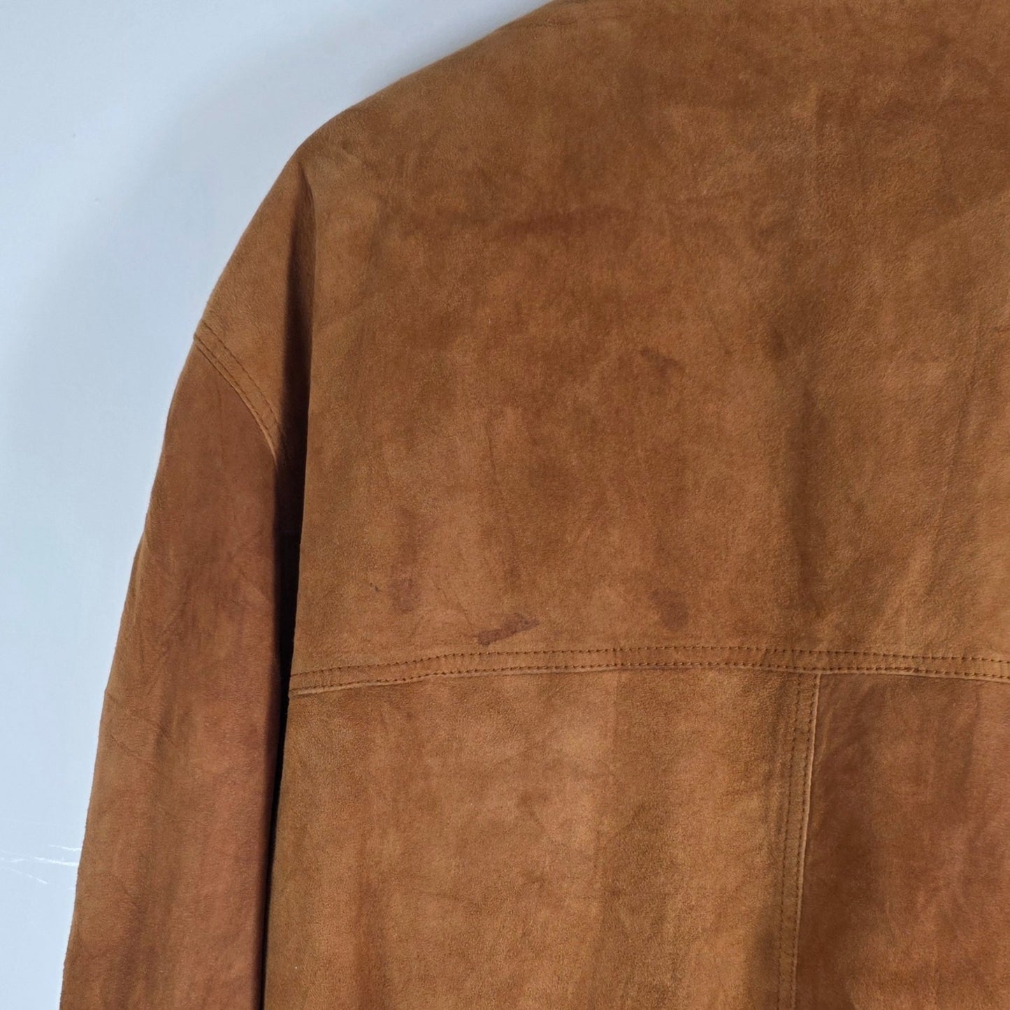 Vintage Suede Bomber Jacket Brown Mens S Leather Classic Ribbed Hem