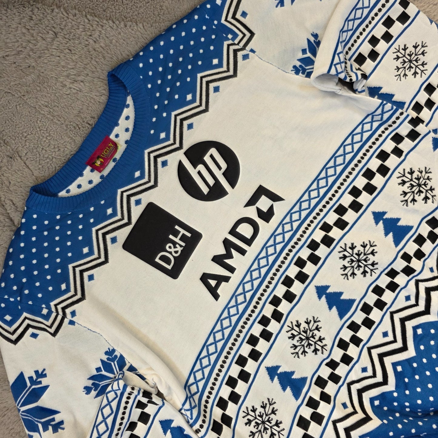 Men’s Ugly Christmas Sweater XL Blue White Festive Winter Jumper