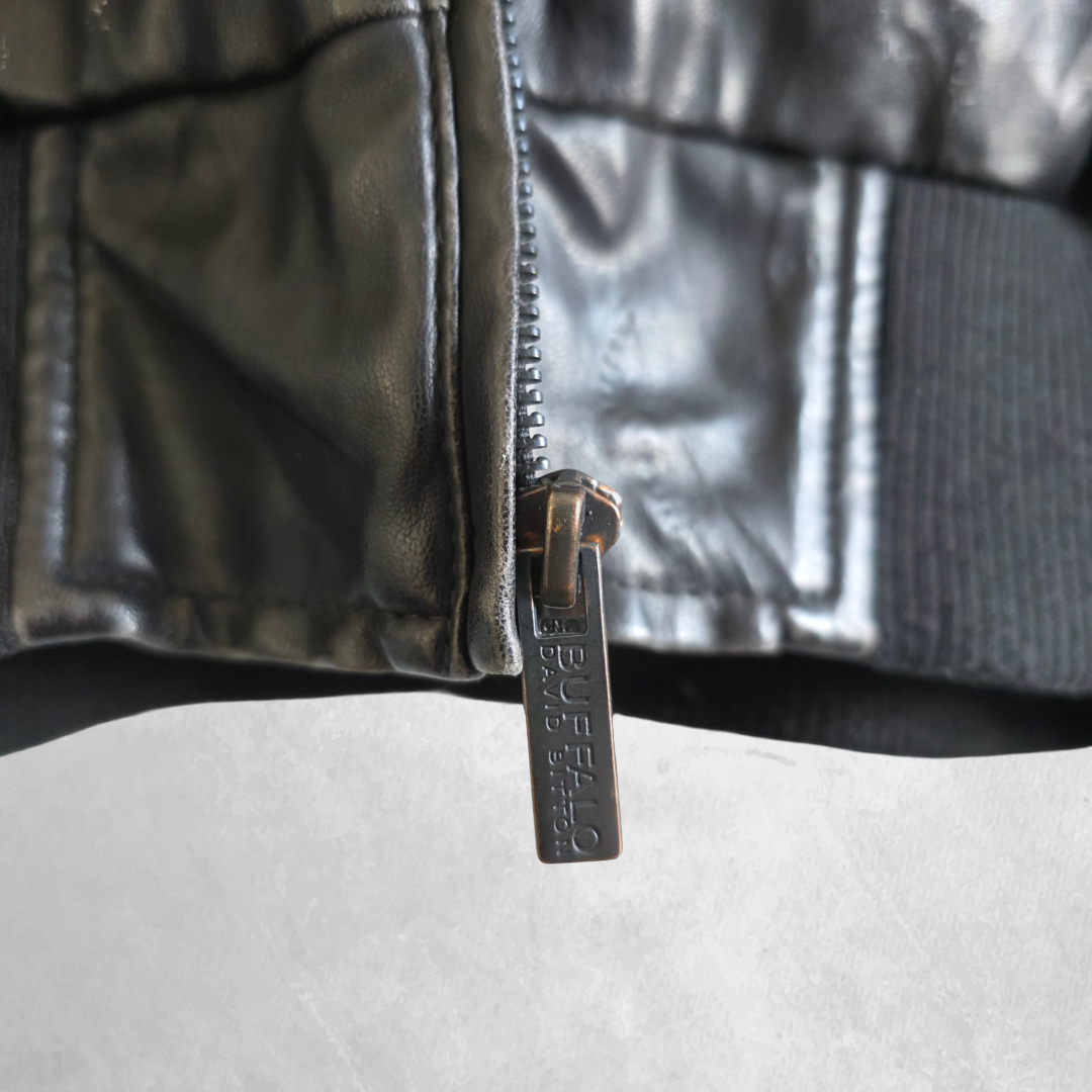 Buffalo David Bitton Faux Leather Jacket Hoodie Black XL Biker Men's