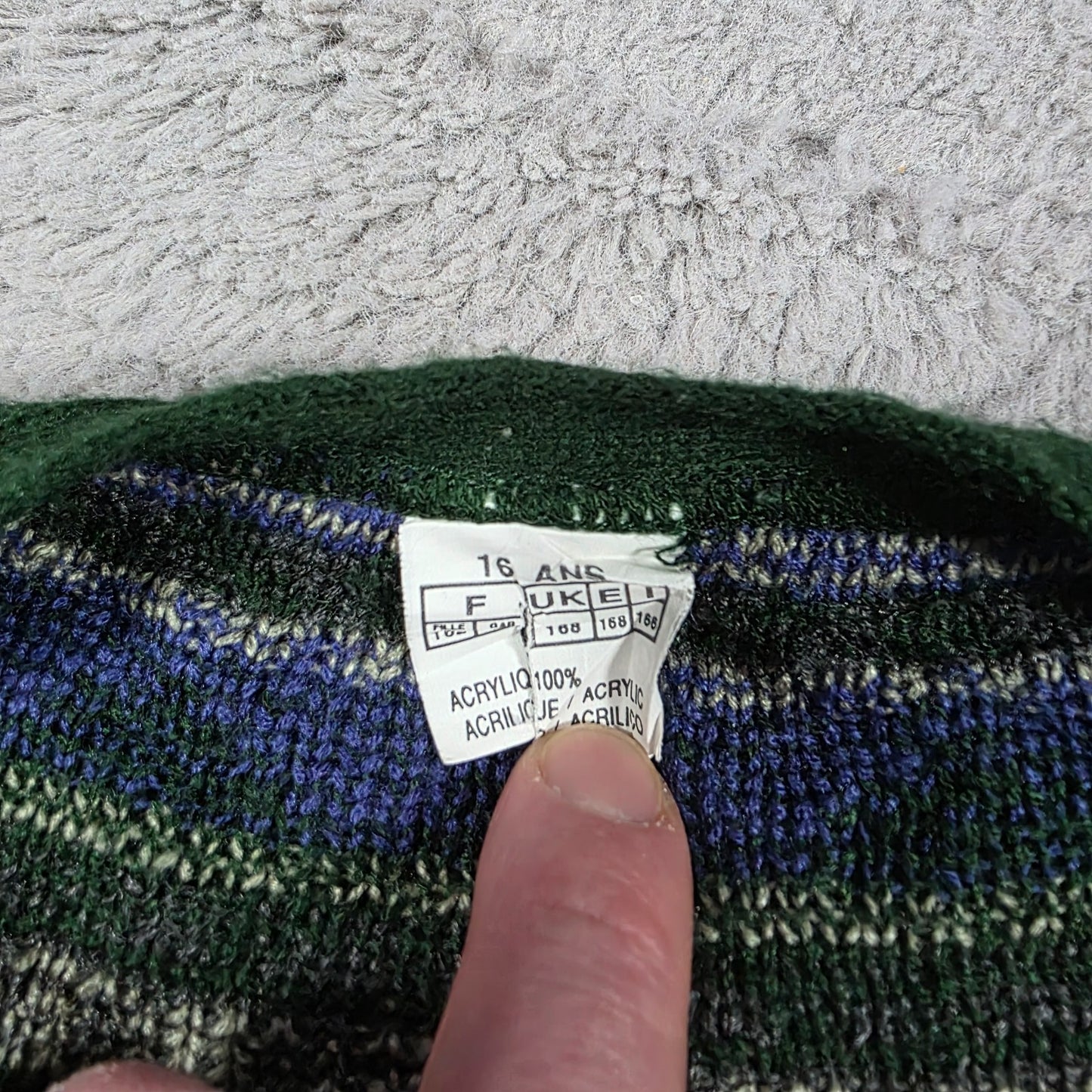 Vintage Multicolour Patterned Knit Cardigan Women’s S Green Blue Red