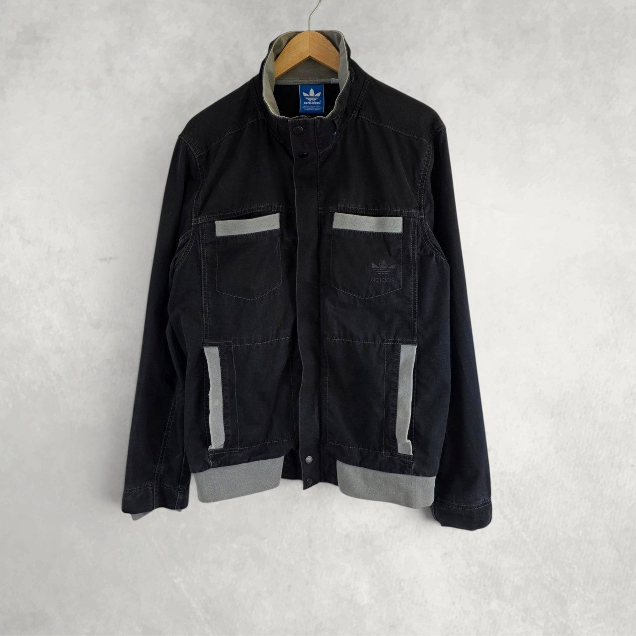 Adidas Originals Jacket Mens Medium Black Grey Track Bomber Y2K Full Zip
