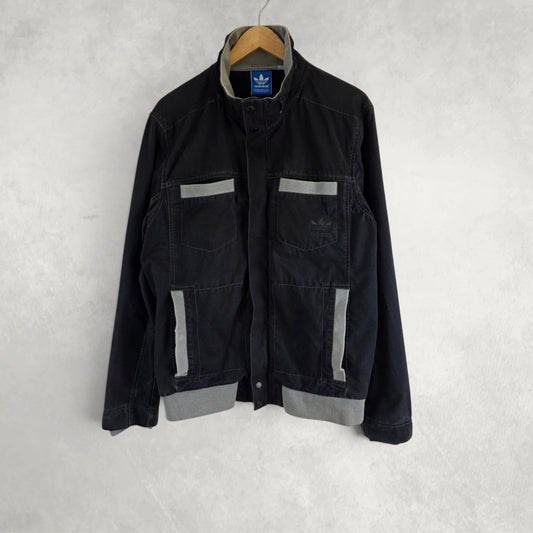 Adidas Originals Jacket Mens Medium Black Grey Track Bomber Y2K Full Zip