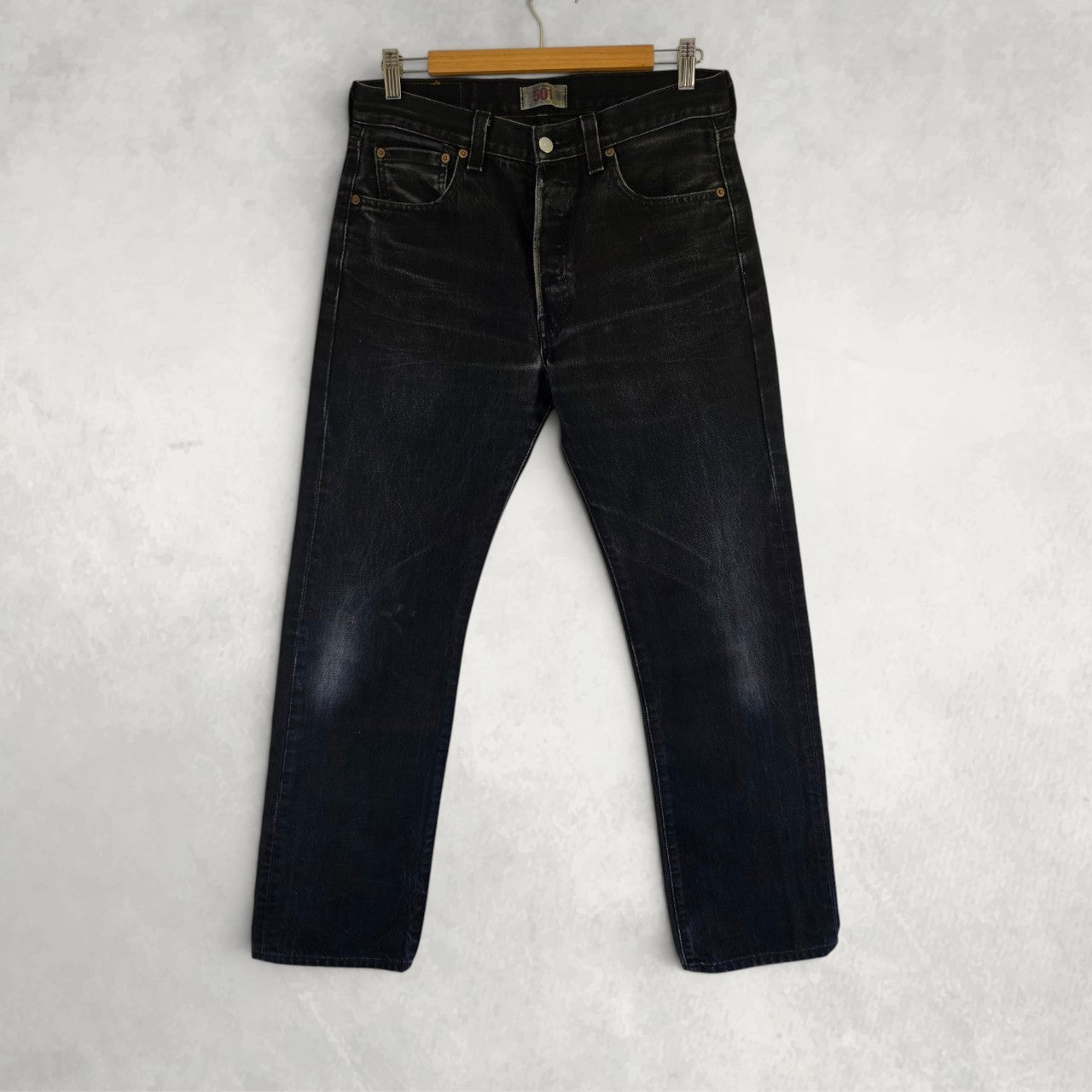 Levi’s 501 Vintage Black Jeans W32 L32 Straight Leg Button Fly Faded Denim