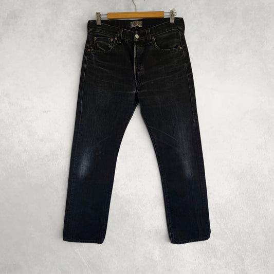 Levi’s 501 Vintage Black Jeans W32 L32 Straight Leg Button Fly Faded Denim