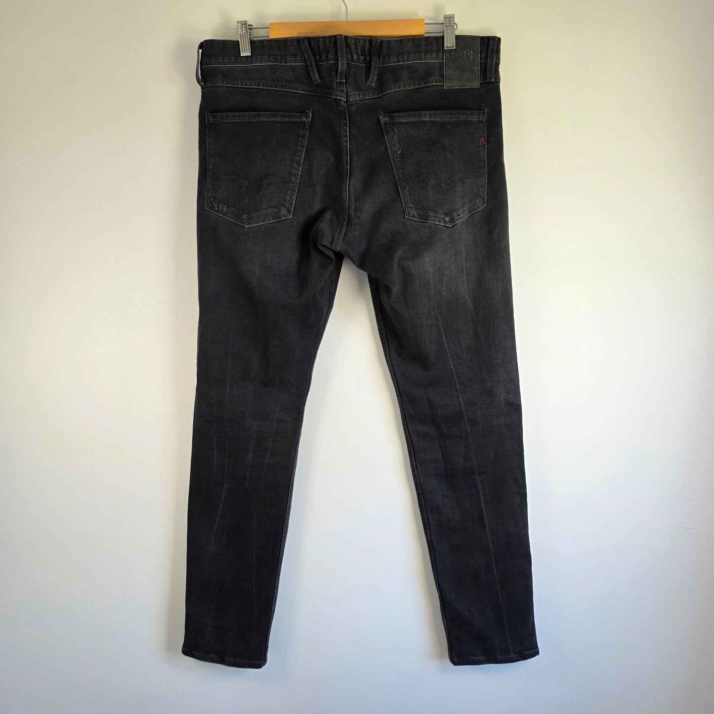 Replay Anbass Jeans Mens W36 L32 Black Stretch Denim Slim Fit Designer